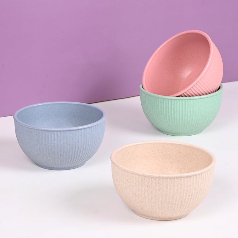 Eha Earth Friendly Heavy Duty Statement Bowls for Food | 550 ml | Salad Bowl | Set of 4 | Made with Rice Husk Biocomposite| Microwave Safe Bowl Set | for Hot & Cold Serving Bowl Set | Multicolor - Image 1