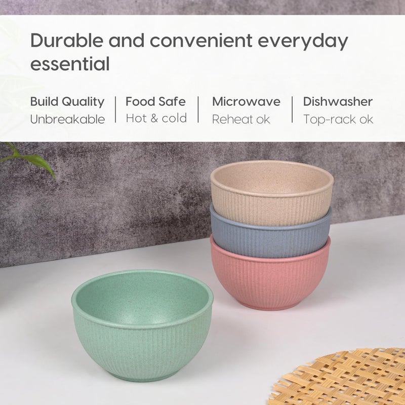 Eha Earth Friendly Heavy Duty Statement Bowls for Food | 550 ml | Salad Bowl | Set of 4 | Made with Rice Husk Biocomposite| Microwave Safe Bowl Set | for Hot & Cold Serving Bowl Set | Multicolor - Image 4