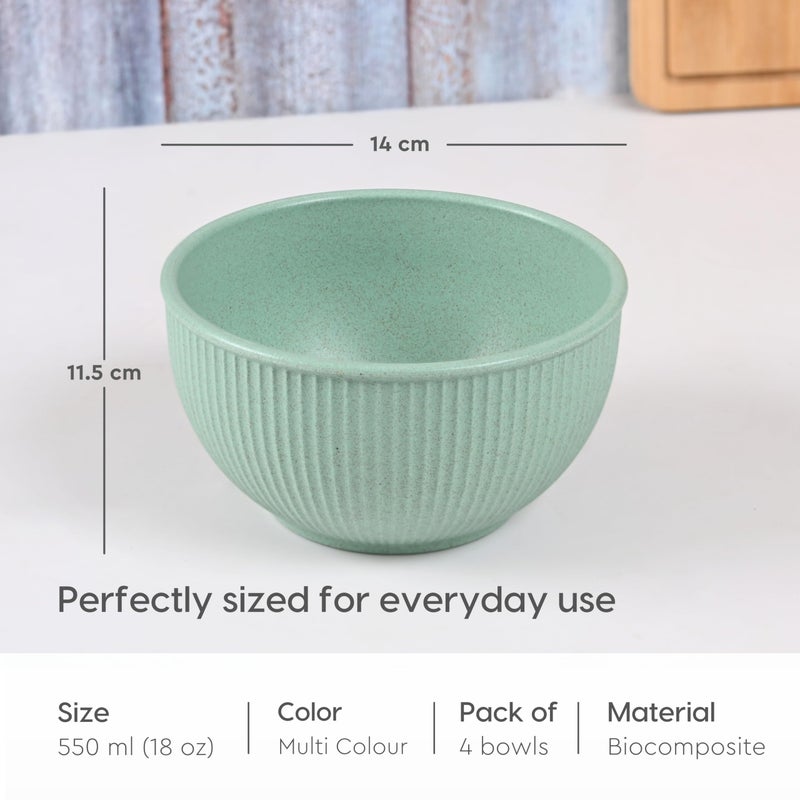 Eha Earth Friendly Heavy Duty Statement Bowls for Food | 550 ml | Salad Bowl | Set of 4 | Made with Rice Husk Biocomposite| Microwave Safe Bowl Set | for Hot & Cold Serving Bowl Set | Multicolor - Image 2