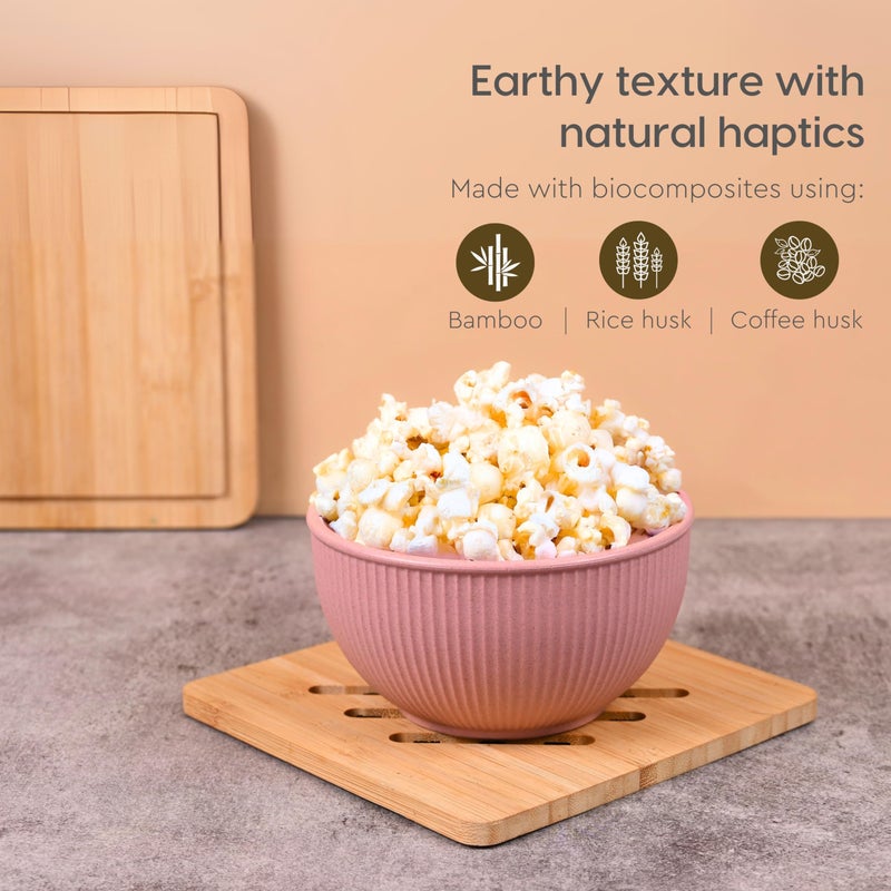 Eha Earth Friendly Heavy Duty Statement Bowls for Food | 550 ml | Salad Bowl | Set of 4 | Made with Rice Husk Biocomposite| Microwave Safe Bowl Set | for Hot & Cold Serving Bowl Set | Multicolor - Image 5