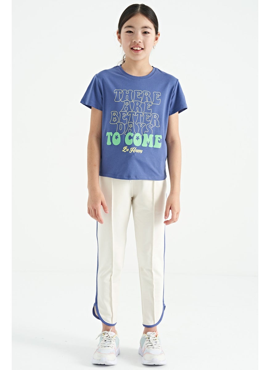 Tommy Life - Light Purple O Neck Text Printed Casual Short Sleeve Cropped Girls T-Shirt - 75118 - Image 1