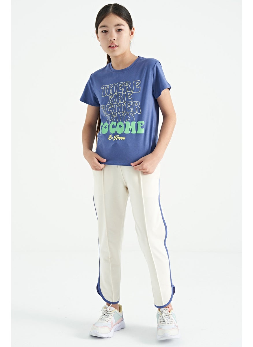 Tommy Life - Light Purple O Neck Text Printed Casual Short Sleeve Cropped Girls T-Shirt - 75118 - Image 1