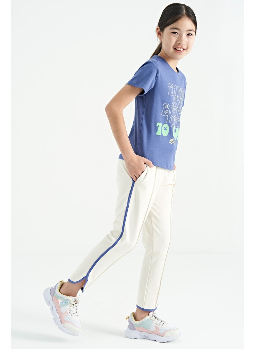 Tommy Life - Light Purple O Neck Text Printed Casual Short Sleeve Cropped Girls T-Shirt - 75118 - Image 1