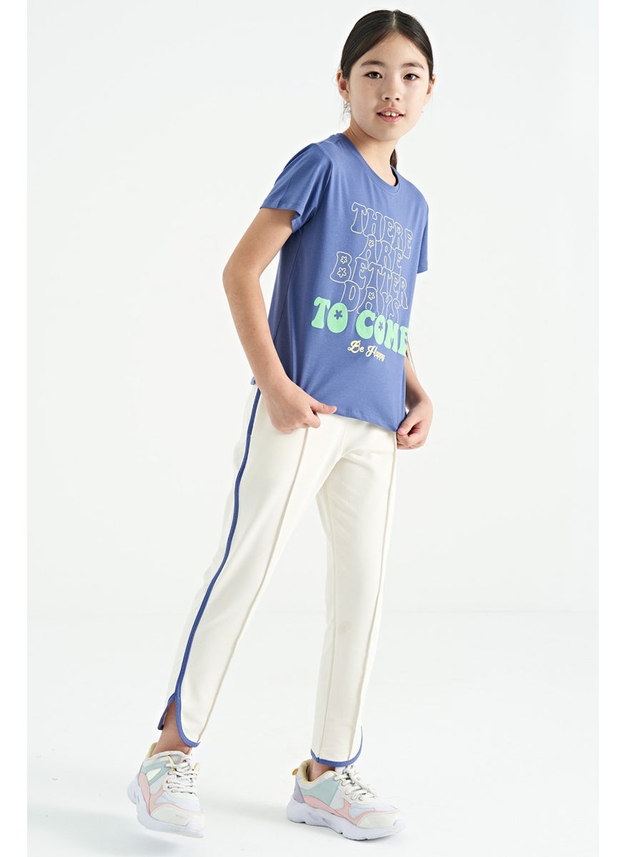 Tommy Life - Light Purple O Neck Text Printed Casual Short Sleeve Cropped Girls T-Shirt - 75118 - Image 1