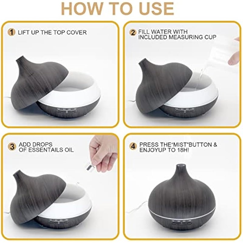 موزع زيوت عطرية من سكاي تاتش، موزع زيوت 550 مل مع 4 مؤقتات، موزع الروائح العلاجية مع وظيفة الاغلاق التلقائي، مرطب رذاذ بارد خالي من BPA لغرفة النوم والمنزل (بني داكن) - Image 3