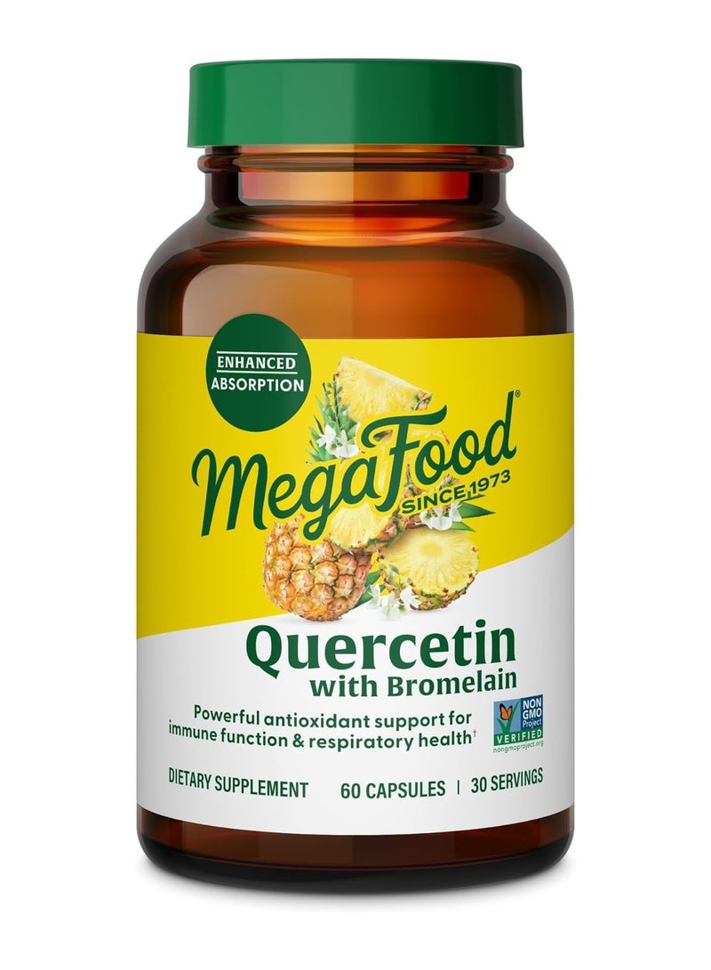 MegaFood ميغا فود كيرسيتين مع بروميلين - دعم مضاد أكسدة قوي لوظيفة المناعة وصحة الجهاز التنفسي 60 كبسولة، 30 حصة - Image 1