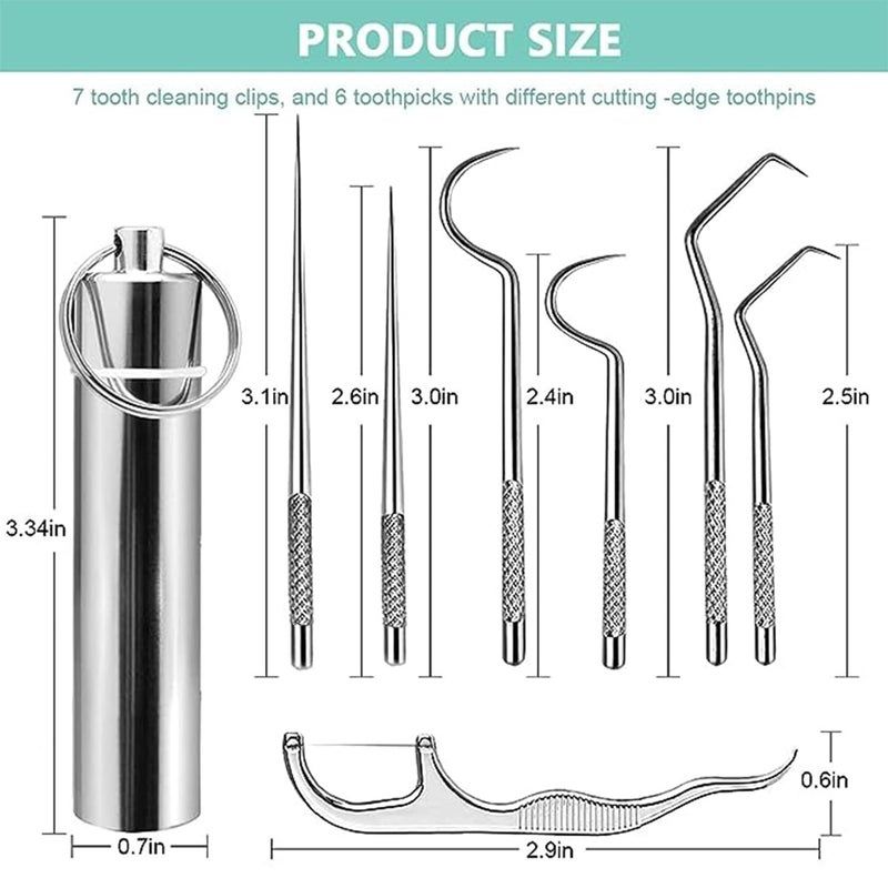 SVULINT 7 in 1 Dental Teeth Tools Kit, Stainless Steel Teeth Cleaning Tool Kit, Toothpicks Flosser for Outdoor, Picnic, Camping, Traveling - Image 2