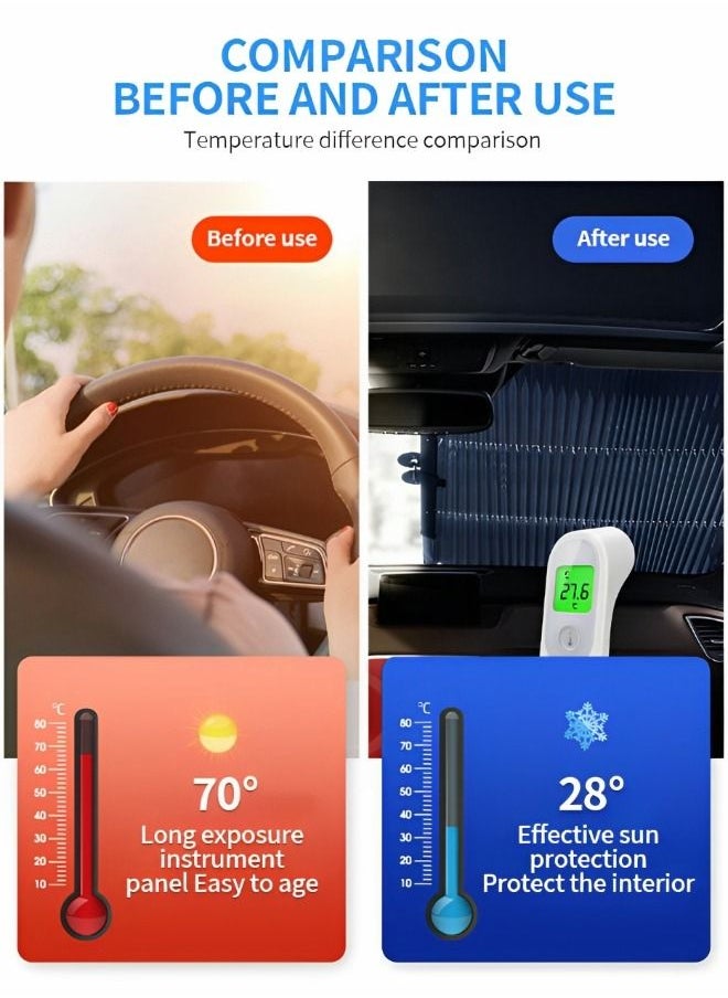 GROIC - Retractable Windshield Sun Shade for Car, Large Sun Visor Protector Blocks 99% UV Rays Keep Vehicle Cool, Auto Sunshade Fits Front Window of Various Models with Suction Cups - Image 1