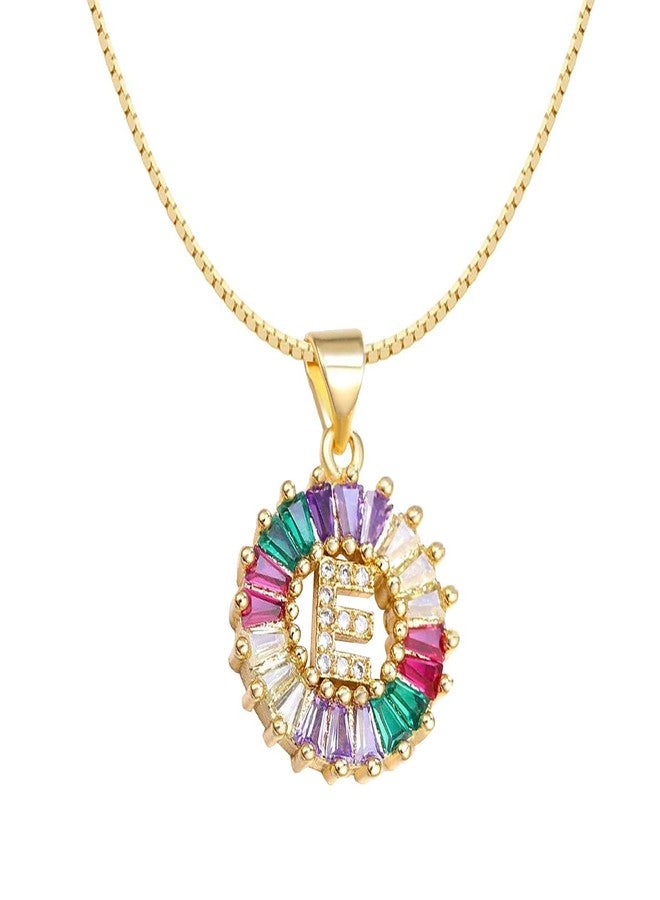ZIVOM® Rainbow Baguette Initial Alphabet Letter E Necklace Pendant Chain Women Girls - Image 1