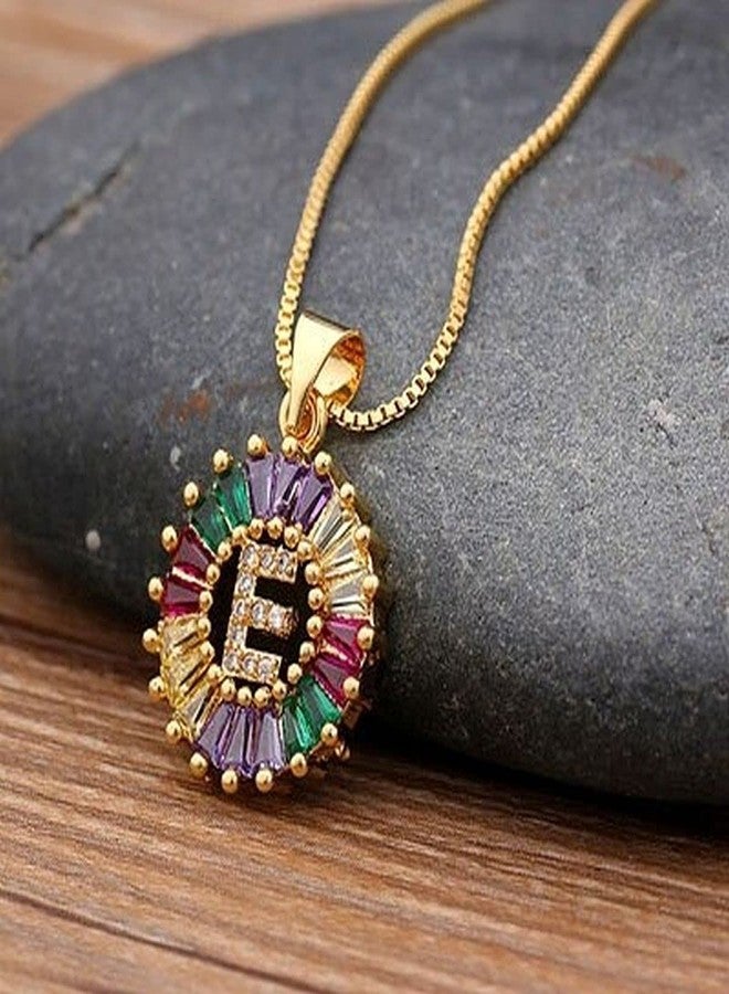 ZIVOM® Rainbow Baguette Initial Alphabet Letter E Necklace Pendant Chain Women Girls - Image 2
