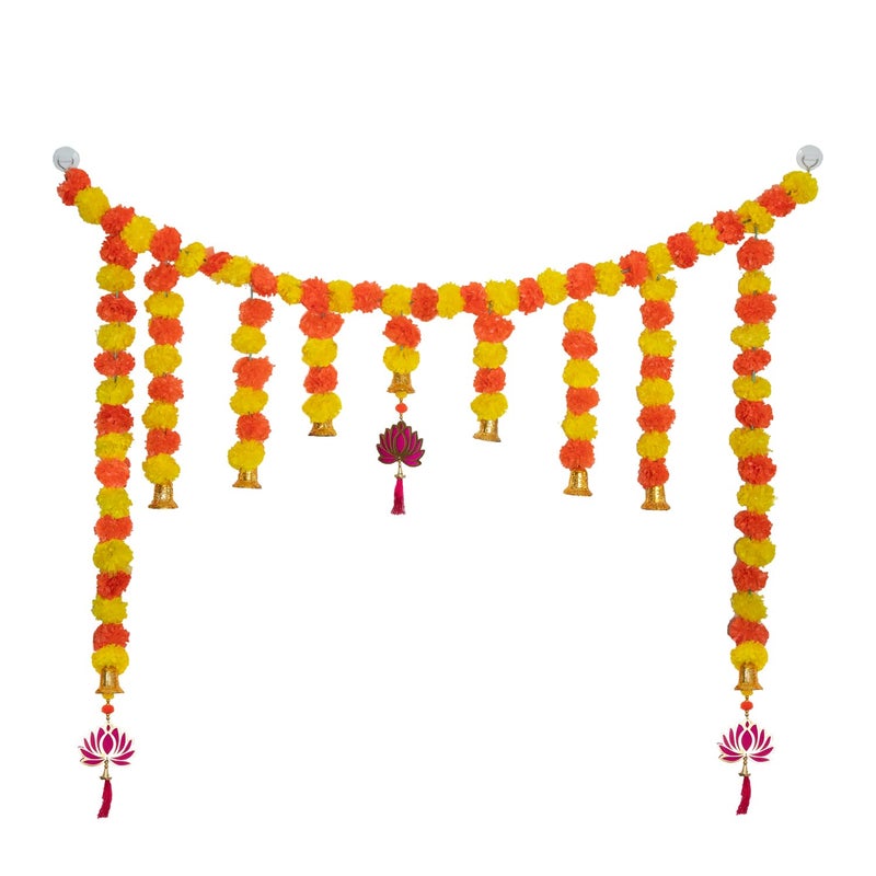 Kaameri Bazaar Decorative Door Hanging Toran for Diwali Traditional Bandharwal Thoran Used for Decoration of Main Entrance Festivals and Wedding Occasion Orange and Yellow 41 Inch