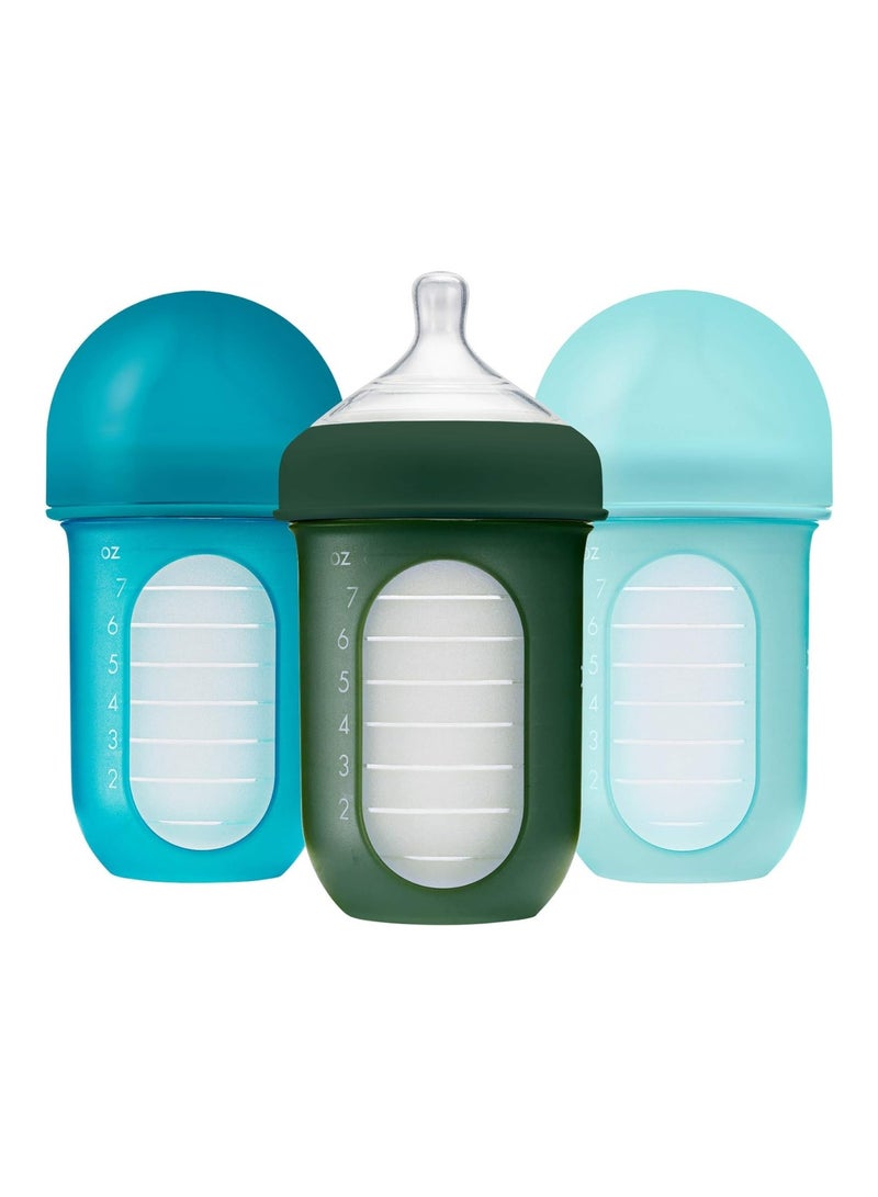 BOON B11225 Reusable Silicone Pouch, Air-Free Feeding, 8 Ounce With Stage 2 Nursh Baby Bottles, 3 Count (Pack Of 1), Blue - Image 1