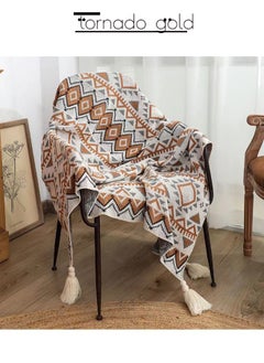 tornado gold Knitted Blanket Bohemian Air Conditioning Blanket Blanket Full Body Shawl Nap Blanket Multi-colored 130x170cm  - Image 1