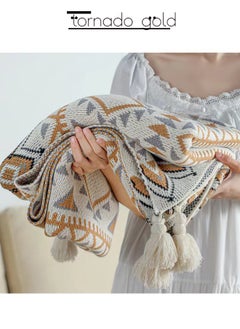 tornado gold Knitted Blanket Bohemian Air Conditioning Blanket Blanket Full Body Shawl Nap Blanket Multi-colored 130x170cm  - Image 2