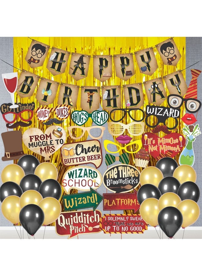 WOBBOX Happy Birthday Combo Harry Potter Theme Party Props 29 Pcs with Brown Color Harry Potter Theme Bunting Banner & Balloons Foil Curtain, Birthday Decoration Item