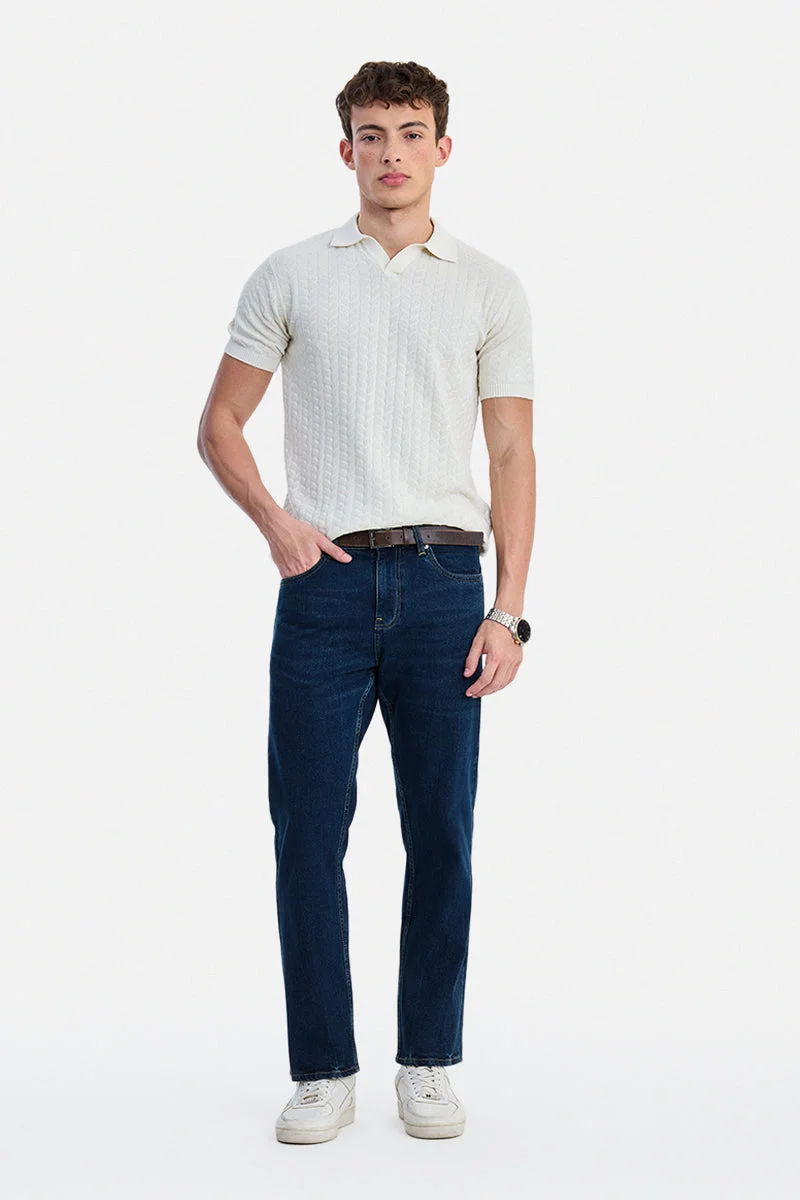 سنيتش Dark Blue Solid Straight Fit Casual Jeans