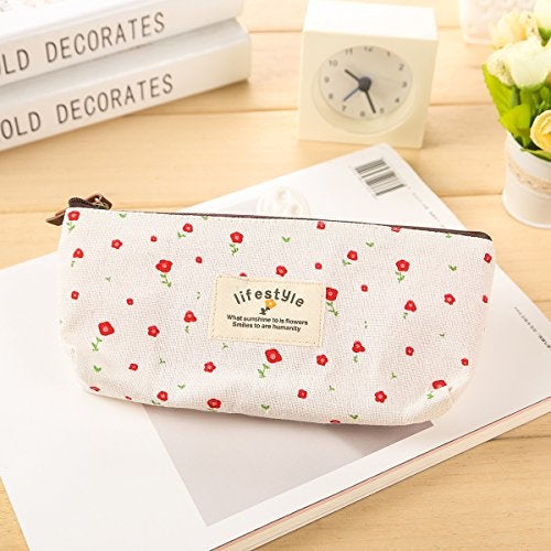 AKIRO Pencil Case, Cute Floral Flower Canvas Zipper Pencil Cases Lovely Fabric Flower Tree Pen Bags Supplies 4 Pcs - Image 5