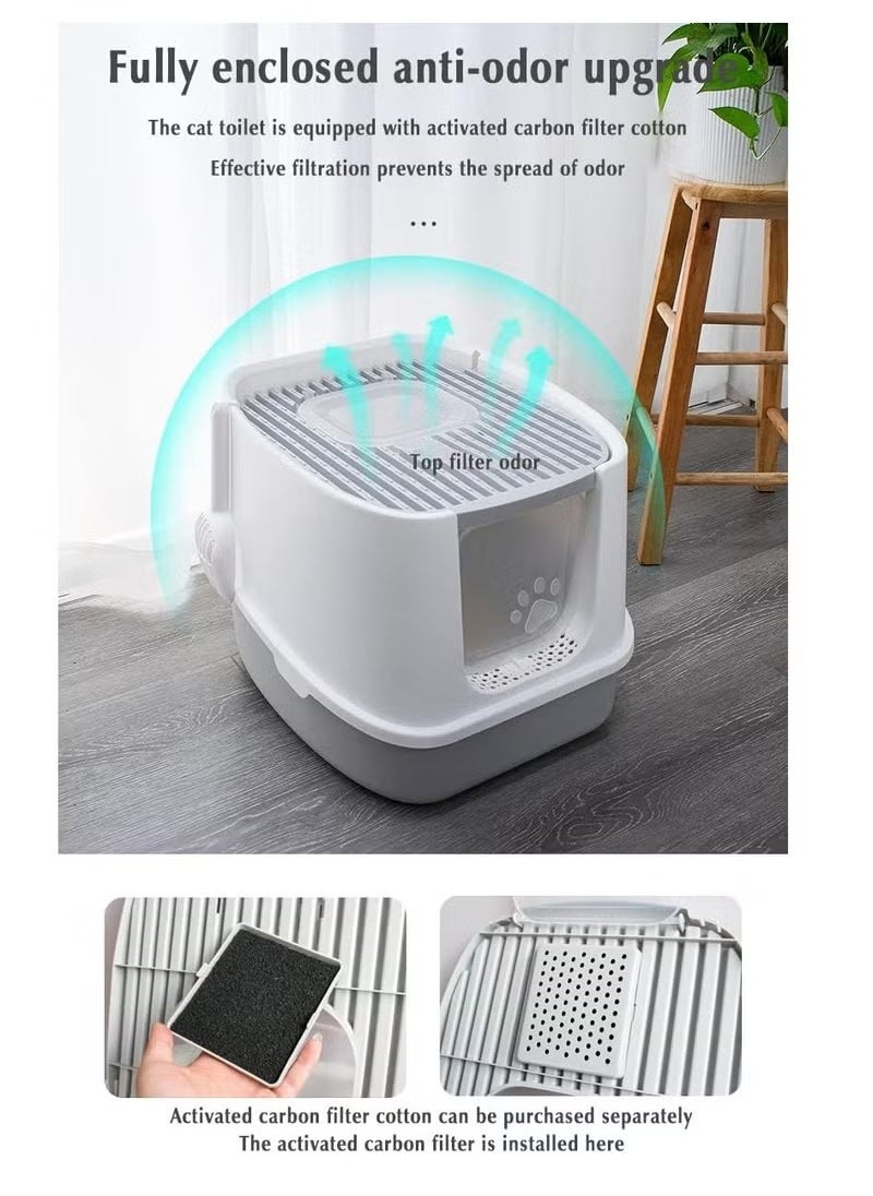 Rock Pow - Double Entrance Fully enclosed cat litter box extra large 51*45CM Accommodate 10kg cat easy to clean and deodorize The enlarged basin can hold 12L cat litter - Image 1