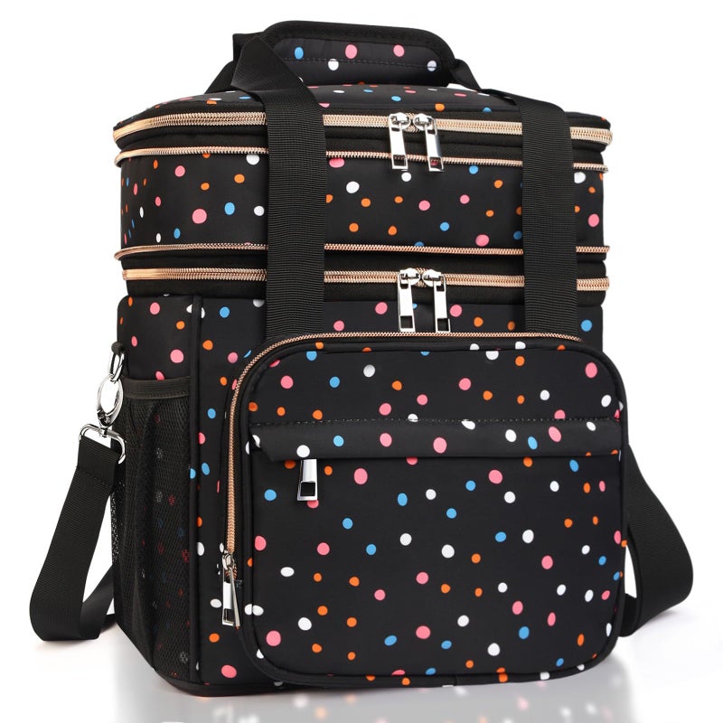 GLENKEY Versatile Lunch Box Cooler Bag - Expandable Insulated Lunch Bag Tote for Women - Large Lunchbox for Adults Work Office Outside Trips Polka Dots 16L - Image 1