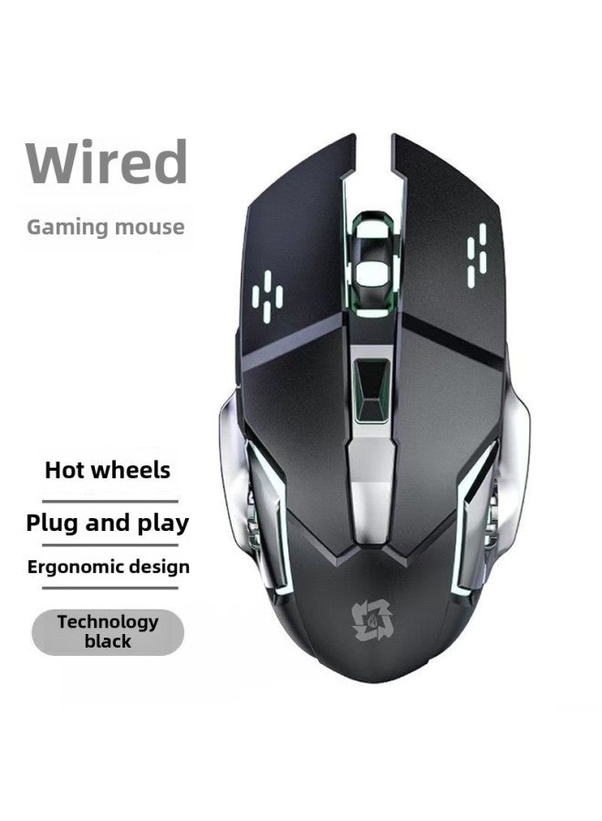 E-sports Mechanical Luminous Gaming Mouse Hot Wheels Wired Wireless Bluetooth Three-mode Mouse Mechanical Notebook-Colour:Wireless 6-button  Gentleman Black - Image 2