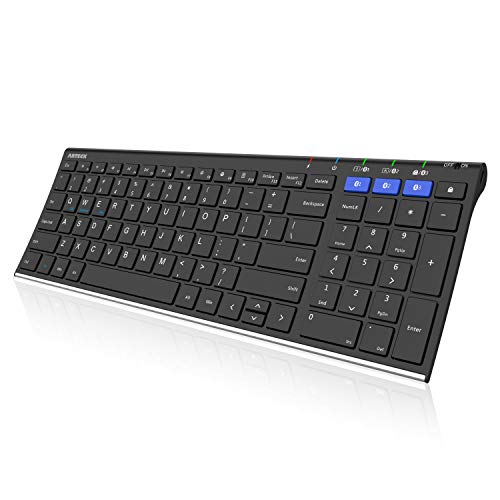 Arteck HB193 Universal Bluetooth Keyboard Multi-Device Stainless Steel Full Size Wireless Keyboard for Windows, iOS, Android, Computer Desktop Laptop Surface Tablet Smartphone Rechargeable Battery - Image 1