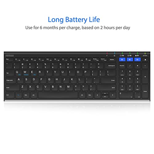 Arteck HB193 Universal Bluetooth Keyboard Multi-Device Stainless Steel Full Size Wireless Keyboard for Windows, iOS, Android, Computer Desktop Laptop Surface Tablet Smartphone Rechargeable Battery - Image 5