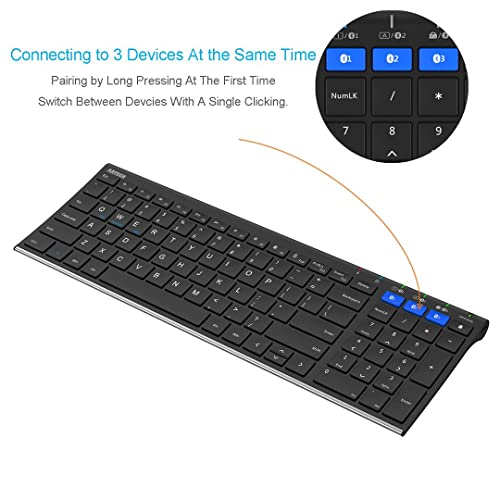 Arteck HB193 Universal Bluetooth Keyboard Multi-Device Stainless Steel Full Size Wireless Keyboard for Windows, iOS, Android, Computer Desktop Laptop Surface Tablet Smartphone Rechargeable Battery - Image 2