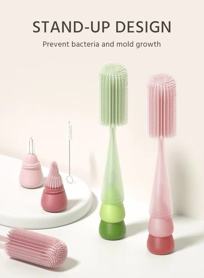 سوفت تاتش طقم فرشاة زجاجات الأطفال من السيليكون، 4 في 1، طقم تنظيف زجاجات الأطفال أثناء السفر، سيليكون ناعم آمن غذائيًا، تنظيف عميق بزاوية 360 درجة، خالٍ من الخدوش، يتضمن فرشاة الحلمة وفرشاة القش، يناسب معظم الزجاجات، ملحقات تنظيف تغذية الأطفال الصغار - Image 5