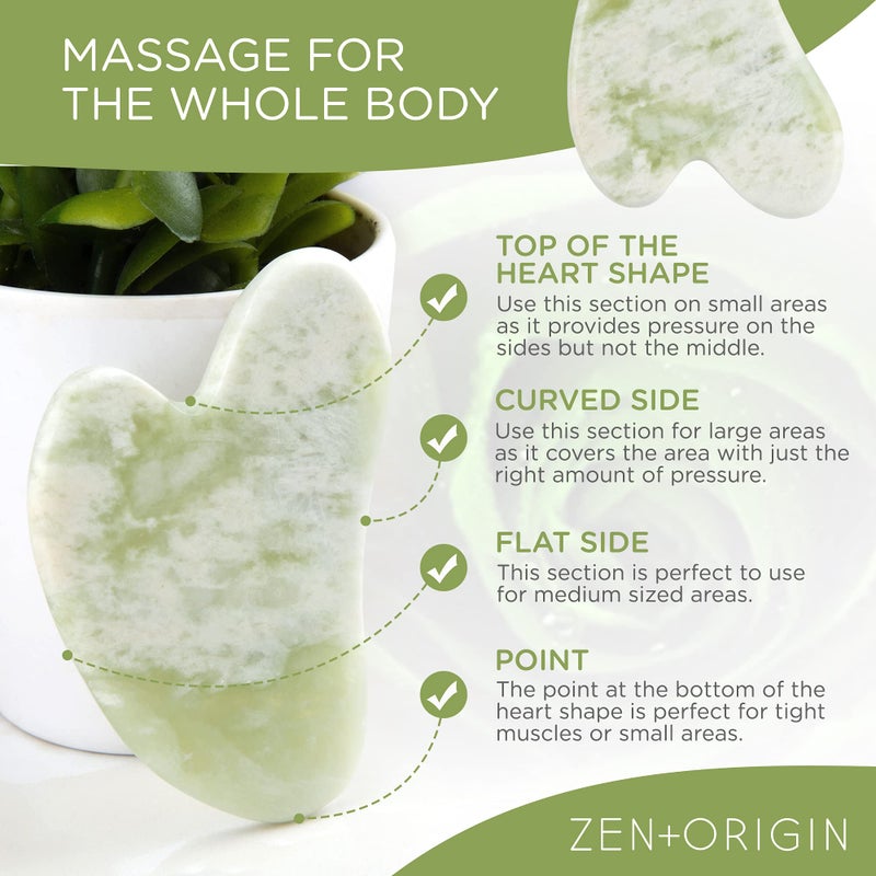 ZEN + ORIGIN Jade Roller and Gua Sha Set - 100% Natural Jade Stone Face Roller, Dual Sided Massage Roller Stimulates Blood Flow, Relieves Stress, Reduces Signs of Aging, Travel Pouch Included, Gift Box - Image 3