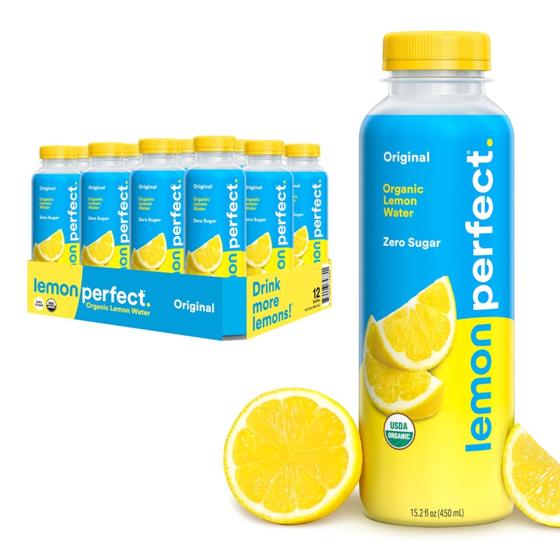 Lemon Perfect Original, Flavored Lemon Water, Organic, Zero Sugar, Healthy Hydration Drinks, 15.2 fl oz Bottles (12-Pack) - Image 1