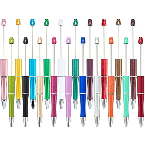 PASISIBICK 20 Colors Plastic Beadable Pens, Assorted Bead Pens for DIY PPL Gift with Shaft Black Ink, 20 Pieces - Image 1
