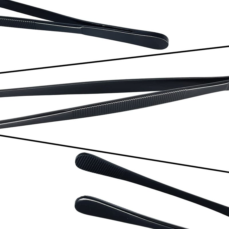 Tangoowal 2 Pcs 12-Inch Cooking Tweezers Tongs,Extra-Long Stainless Steel Kitchen Tweezer Tongs - Black - Image 2