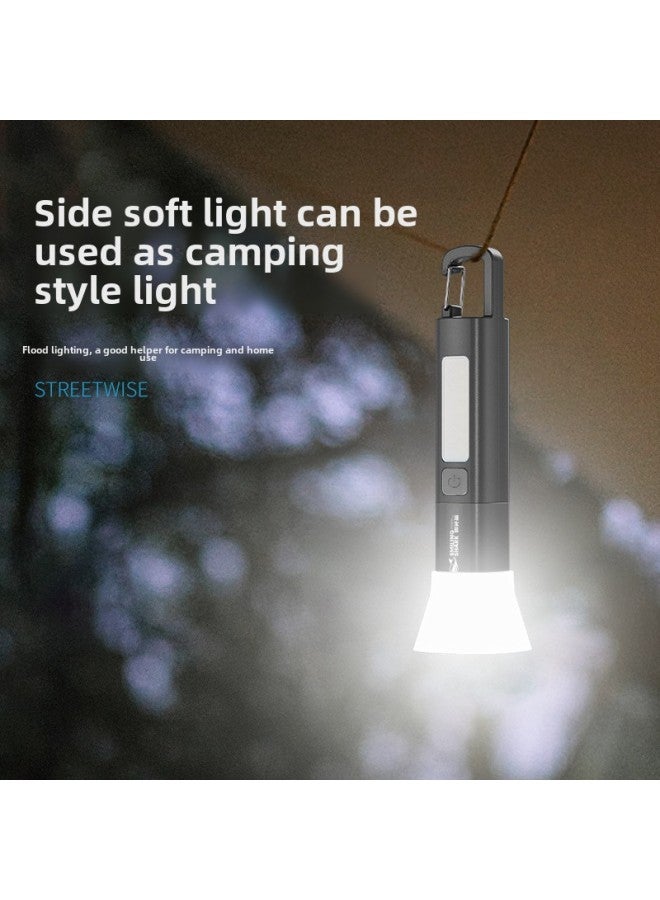 Smiling Shark Zoom Mini Flashlight High Brightness And Far Shoot COB Flood Flashlight Lock Design Outdoor Camping Flashlight-Color:5248 Fixed Focus Small Flashlight With Side Light [built-in Battery 800mah] - Image 4