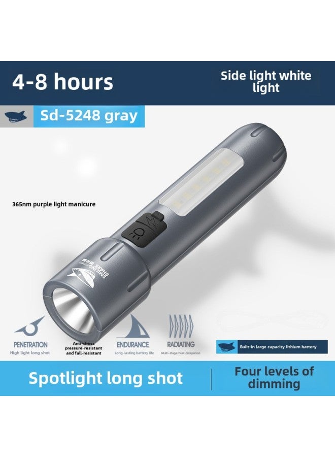 Smiling Shark Zoom Mini Flashlight High Brightness And Far Shoot COB Flood Flashlight Lock Design Outdoor Camping Flashlight-Color:5248 Fixed Focus Small Flashlight With Side Light [built-in Battery 800mah] - Image 1
