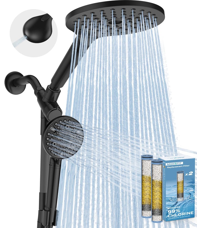 MakeFit Dual Filtered Rain Shower Head Combo, High Pressure Handheld Shower Head with Adjustable Bar - Rainfall Shower Head And Showerhead with Filter for Hard Water - Removes Chlorine - Image 1