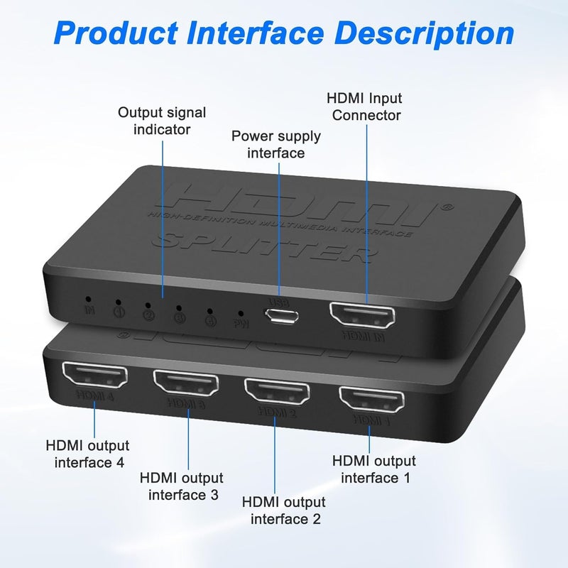 موزع HDMI 1 في 4 مخارج و4 منافذ HDMI يدعم 3D 4K 30HZ، 4K - Image 2