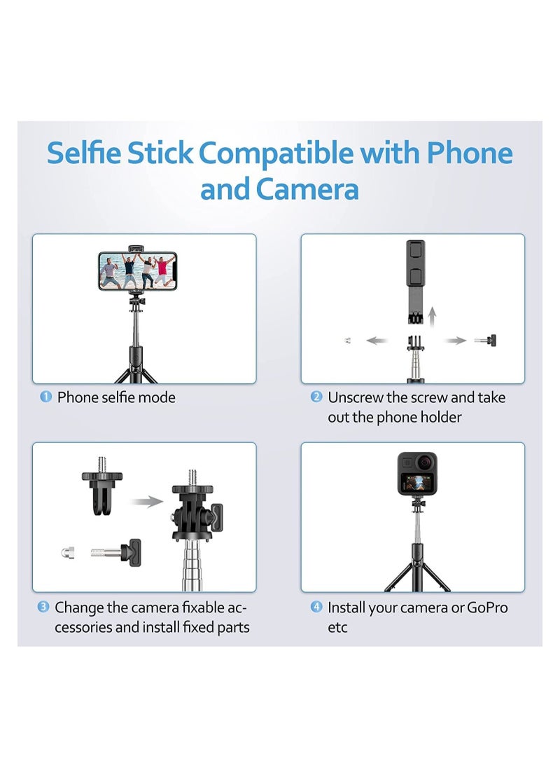ELTRAZONE - Extendable Selfie Stick, Bluetooth Selfie Stick with Tripod Stand and Detachable Wireless Bluetooth Remote, Ultra Compact Selfie Stick for Mobile and All Smart Phones Black - Image 1