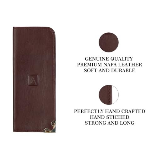 Adamis Genuine Leather Spectacles Soft Pouch for Men and Women Flexible And Durable For Sunglass Eyeglass And Reading Glass Holder compact size W43 Wine, Size 6 x 15 cm - Image 4