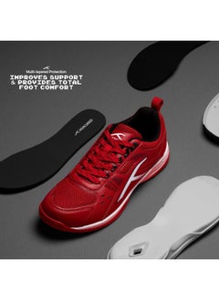 HUNDRED Raze Badminton Shoes (Non Marking) | Lightweight & Durable | X-Cushion, Active Grip Sole, Toe Assist (Red::White::Black, 10UK) - pzsku/ZA2A09F67C111FC13D418Z/45/_/1723275679/80254818-7fab-4b0f-afa5-ea06da362d7c