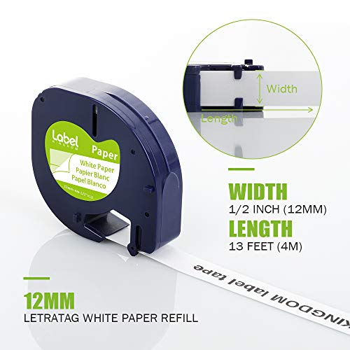 Label KINGDOM 8-Pack Label KINGDOM Label Compatible with DYMO LetraTag Label Maker Refills 91330 White Paper Tape Refills 12mm x 4m (1/2" x 13') for Labeler Letra Tag 200B LT 100H 100T Plus - Image 4