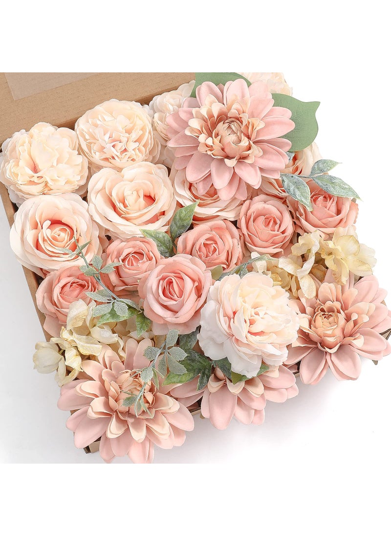 YYHUAWU YYHUAWU Artificial Flowers Combo Box Set Gradient Color Flower Leaf with Stems for DIY Wedding Bouquets Centerpieces Baby Shower Party Home Decorations Peach  - Image 1
