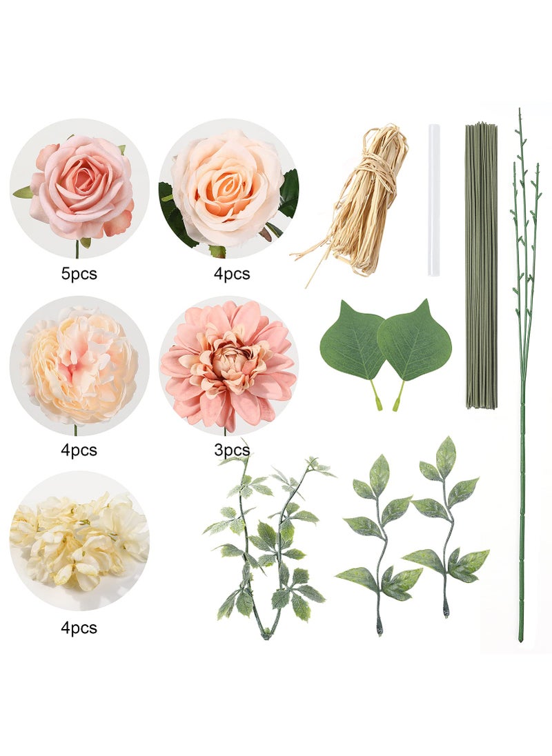 YYHUAWU YYHUAWU Artificial Flowers Combo Box Set Gradient Color Flower Leaf with Stems for DIY Wedding Bouquets Centerpieces Baby Shower Party Home Decorations Peach  - Image 3