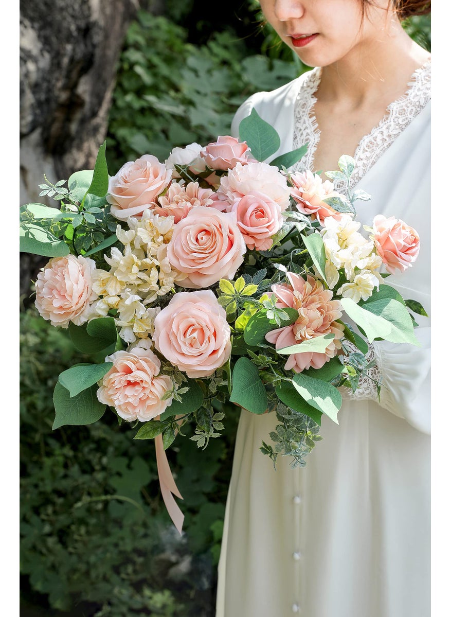 YYHUAWU YYHUAWU Artificial Flowers Combo Box Set Gradient Color Flower Leaf with Stems for DIY Wedding Bouquets Centerpieces Baby Shower Party Home Decorations Peach  - Image 2