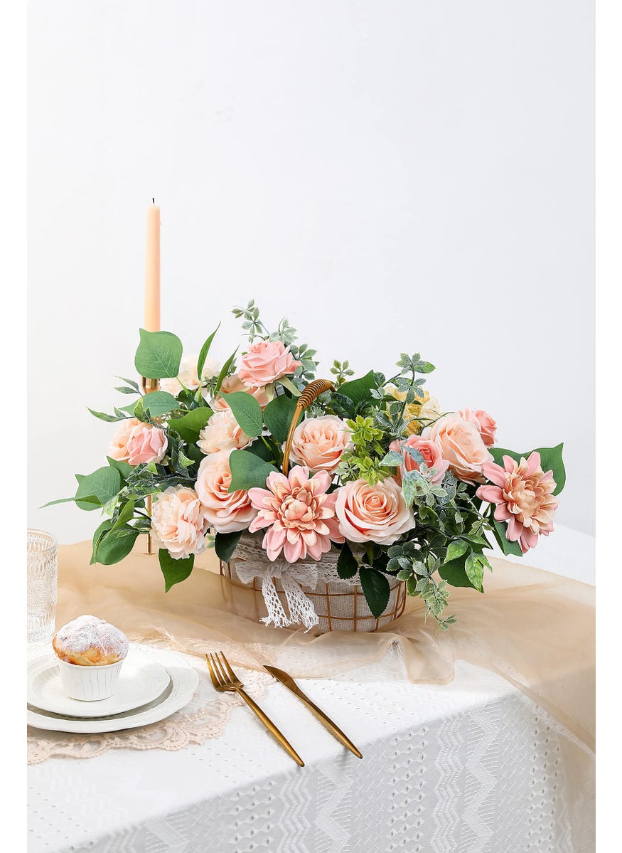 YYHUAWU YYHUAWU Artificial Flowers Combo Box Set Gradient Color Flower Leaf with Stems for DIY Wedding Bouquets Centerpieces Baby Shower Party Home Decorations Peach  - Image 4