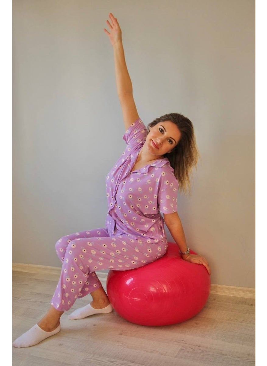 Bie's Women's Low Sleeve Oversize Top Front Buttoned Short Sleeve Viscose Shirt Collar Pajama Set  - Image 3