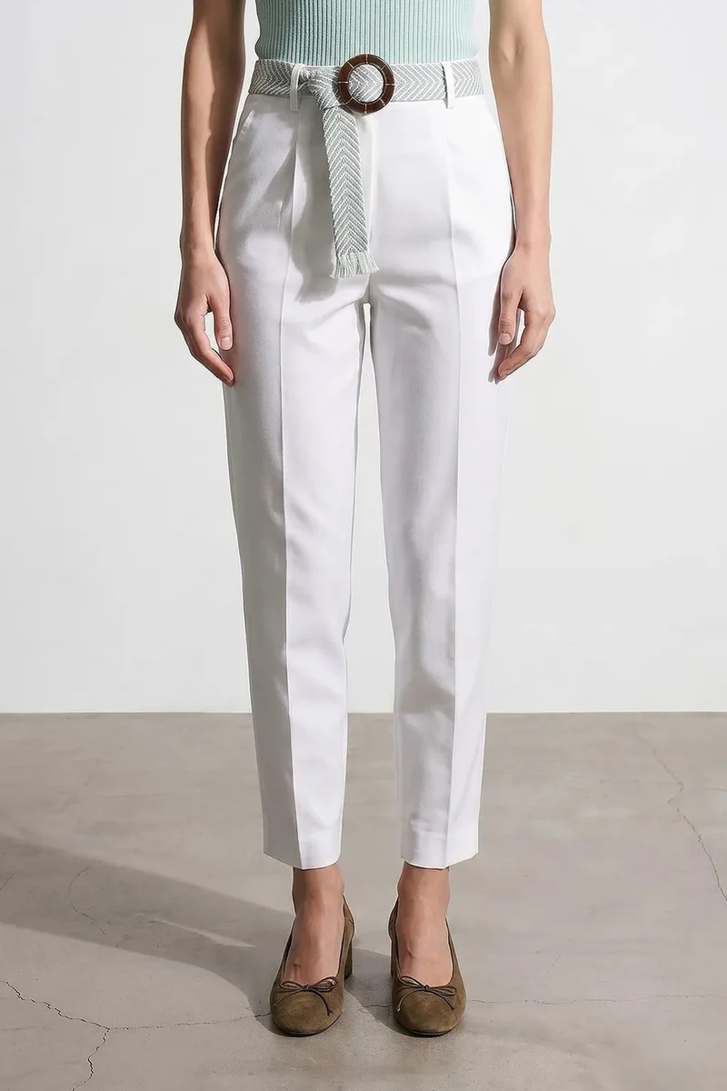 Dilvin White DILVIN Pleated Straight-Leg Crepe Trousers for Women | Best Price UAE