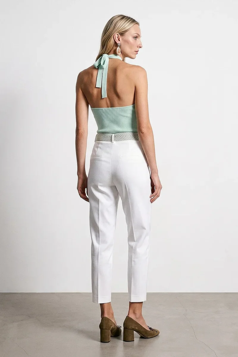 Dilvin White DILVIN Pleated Straight-Leg Crepe Trousers for Women | Best Price UAE