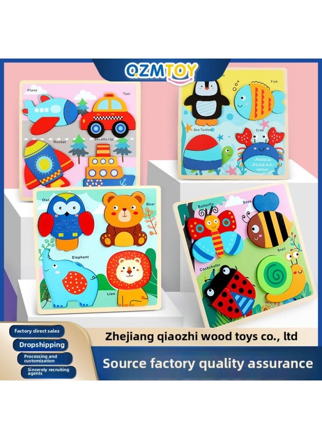 Wooden Jigsaw Cartoon Large Particle 3d Early Education Intelligence 2-Year-Old Children's Three-Dimensional Wooden Animal Educational Toys-Color:Transportation  Forest Animal Puzzle - Image 3