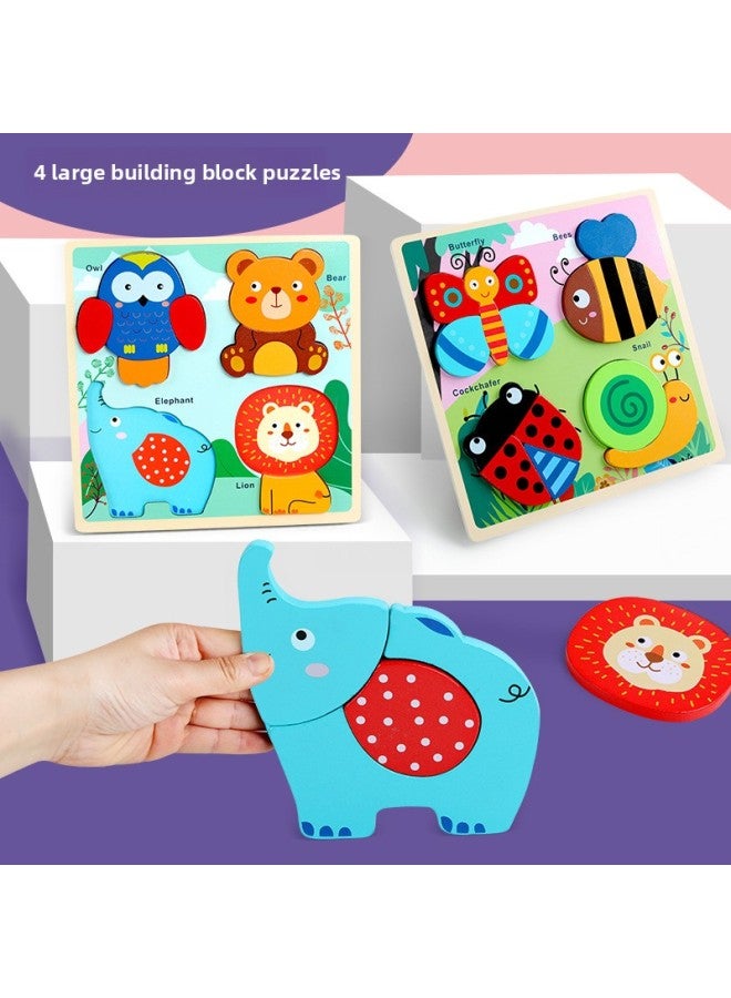 Wooden Jigsaw Cartoon Large Particle 3d Early Education Intelligence 2-Year-Old Children's Three-Dimensional Wooden Animal Educational Toys-Color:Transportation  Forest Animal Puzzle - Image 2