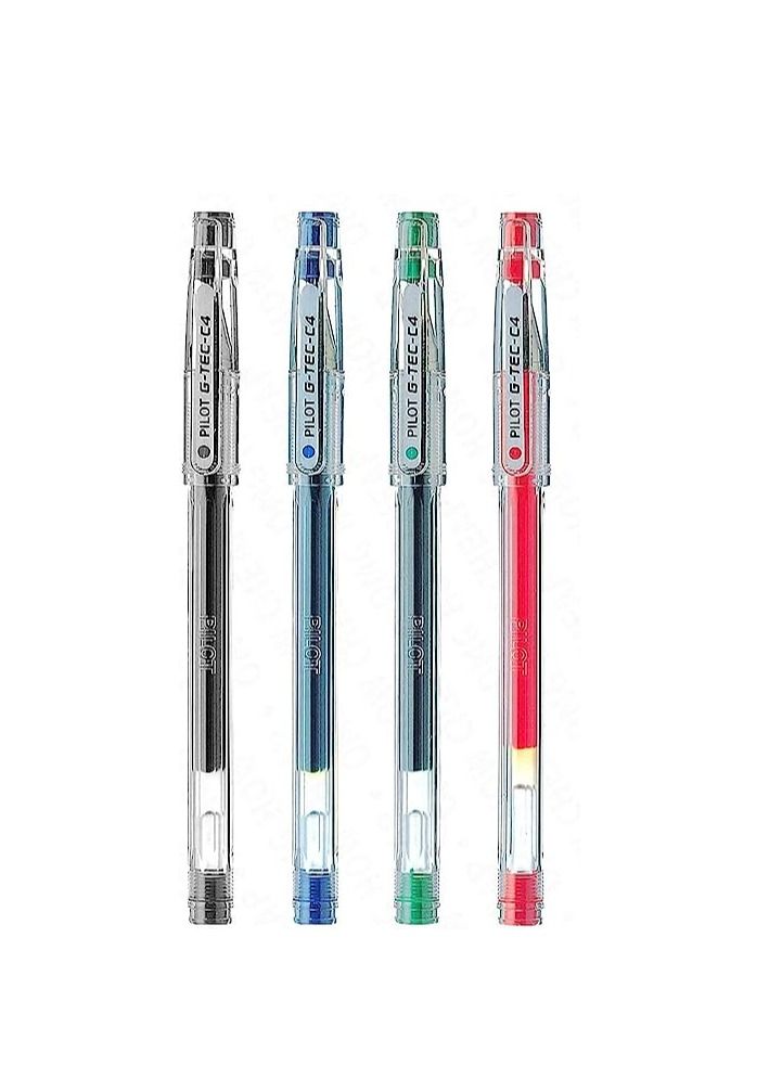 PILOT قلم حبر جاف PILOT G-Tec Ultra Fine Roller ذو طرف 0.4 مم متعدد الألوان، مكون من 4 قطع